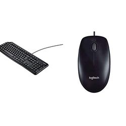 Logitech k120 tastiera cablata business per windows/linux, usb, tasti ‎silenziosi, anti schizzi & m90 mouse usbcablato, 1000 dpi, mouse ambidestro, compatibile con pc/mac/laptop