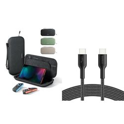 Belkin Gaming Nintendo Switch 2 Case Travel Bag with AirTag Holder & Game Card Storage Pocket + Gaming USB-C to USB-C Cable 60W (6.6ft), Braided Type C Charger Fast Charging