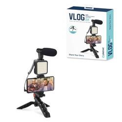 Zarivy Kit Video Blogging 4 in 1: Microfono, Luce LED e Supporto treppiede, Ideale per creatori di contenuti e trasmissioni dal Vivo.