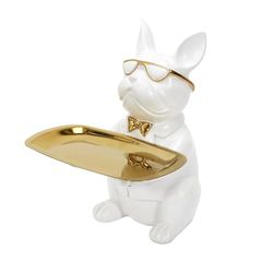 CED skulptur deco bulldog tom vit ficka 21 cm, plast