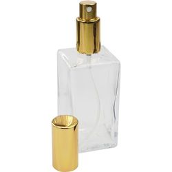 Fantasia - 46195 - Flacon en verre transparent - Carré - Avec vaporisateur et capuchon doré - Contenance 100 ml
