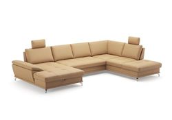 CAVADORE Castiel Salon paysager avec Noyau à Ressorts, canapé avec Chaise Longue XL, lit, Coffre de lit, réglage de la Profondeur d'assise, appuie-tête et Pieds en métal, 363 x 89-104 x 223 cm, en