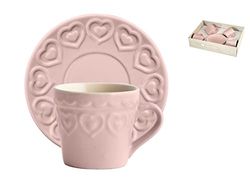 H&H Fairylove Confezione 4 Tazze caffè con Piattino, Stoneware, Rosa, 4 unità