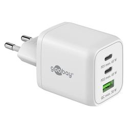 Goobay 64754 Caricabatterie rapido multiporta USB-C PD Nano (65 W) / 2 x USB-C PD 1 x USB-A Quick Charge/Adattatore di alimentazione per cavi di ricarica di iPhone e altri telefoni cellulari/Bianco