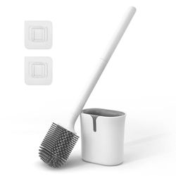 Vinabo Silicone, Flat Bacterial, Quick Dry, Anti-Drip Toilet Brush, Wall/Floor Mounted, White, One Size