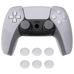 playvital Coque Protection pour ps5 Manette,Housse Silicone avec Capuchon Joystick pour ps5 Controller Cover Skin Antidérapante Compatible avec Station de Charge-Blanc Transparent
