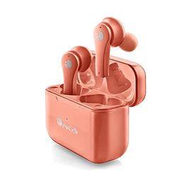 NGS ARTICA Bloom Coral - Auriculares inalámbricos compatibles con tecnología Bluetooth y TWS, Base de Carga, 24h de autonomía, micrófono, Control táctil, Coral.