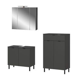 Germania Set da bagno in 3 pezzi 9925-547 GW-Arcena, in grafite, con piedini in metallo, 151 x 200 x 34 cm (LxAxP)