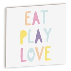 Declea Plaque décorative en bois pour chambre d'enfant Kids Eat Play Love, formes en bois à suspendre ou à poser, décoration pour chambre d'enfant, décoration en bois pour enfants, design