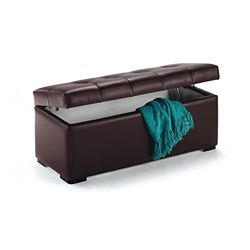 duehome | Baul, Banco, Puff de Almacenaje, Arcon Elevable, Modelo Milos, Acabado en Simil Piel Color Chocolate, Medidas: 100 cm (Ancho) x 42 cm (Fondo) x 44 cm (Alto)