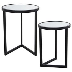 SET 2 MESAS METAL NEGRO Y ESPEJO °42X54CM+°36X48CM