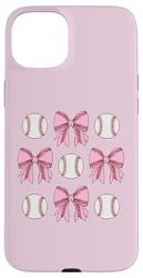 Carino Softball Baseball Bow Tee Womens Baseball Stagione Tee Custodia per iPhone 15 Plus