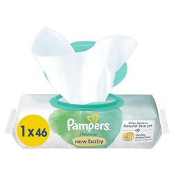 Pampers Harmonie New Baby Chusteczki Nawilżane dla Niemowląt i Dzieci, 46 Sztuk, Bezzapachowe, Pomagają Chronić Skórę Przed Podrażnieniami