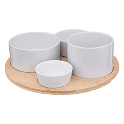 Set apéritif 4 coupelles blanches avec plateau rond