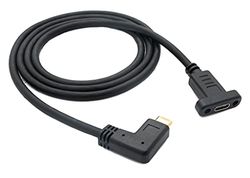 System-S USB 3.1 kabel 100 cm type C stekker naar bus schroef hoek adapter in zwart