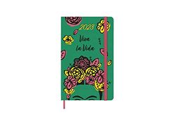 Moleskine Daily Planner 2023, 12-monatiger Kalender, Limitierte Edition Frida Kahlo, Tagesplaner mit Hardcover und Elastischem Verschluss, Großformat 13 x 21 cm, Farbe Grün
