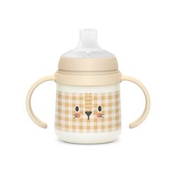 Suavinex Baby Learning Cup babyfles met handgrepen licht in het donker, met lekbescherming van siliconen en anti-koliek ventiel, voor kinderen vanaf 6 maanden, ideaal voor nachtgebruik, beige