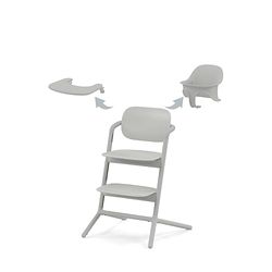 CYBEX Gold LEMO Set Chaise Haute 3en1 ; Grandit avec l’enfant, 6 mois - 99 ans : Peut être utilisée dès la naissance avec un Transat CYBEX séparé ; inclus : Baby Set et plateau repas ; aluminium / plastique ; Suede Grey