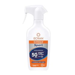Ecran Sunnique Sport - Latte protettivo solare SFP 50 in spray, protezione alta UVB, UVA, freschezza istantanea, rafforza le difese, molto resistente all'acqua, per tutti i tipi di pelle - 270 ml