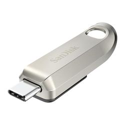 SanDisk 128GB Ultra Luxe USB Type-C flash drive, fast performance up to 400 MB/s read speeds, rectractable Connector, metal design, keyring USB 3.2 Gen 1, Silver