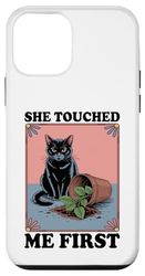 She Touched Me First Cat Plant Kitten Plants Amoureux des chats Coque pour iPhone 12 mini