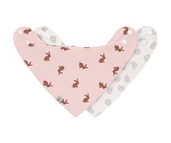 LÄSSIG Babyslabbetje halsdoek driehoekige doeken set 2 stuks biologisch katoen drukknop omkeerbaar/baby bandana Little Forest konijn
