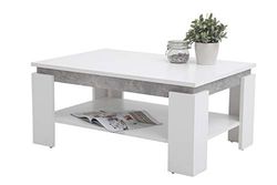 Apollo Tim Mesa de café (revestimento de melamina, branco, efeito betão, prateleira grande, 90 x 60 x 41 cm)