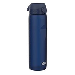 Ion8 Botella de Agua 1 Litro, 1000 ml, a Prueba de Fugas, Fácil de Abrir, Cerradura Segura, Asa de Transporte, Apta para Lavavajillas, Sin BPA, Ideal para Deporte y Gimnasio, Azul Marino