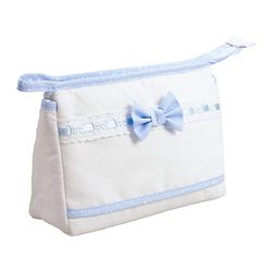 Filet - Reistas van katoen met waterdichte binnenvoering | ritssluiting | Aida-stof aan de buitenkant geborduurd | Dim 24 x 16 x 6 cm | lichtblauw en wit