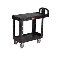 Rubbermaid Commercial Heavy-Duty 2 Shelf Utility cart, ripiani rialzato, S, Nero, 1