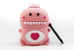 Funny Earbuds cases - funda protectora de silicona para auriculares inalambricos - Diseño dragón rosa con corazón y mosquetón anti pérdida