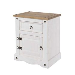 Core Products, Corona White 1 Door and 1 Drawer Bedside Cabinet with Natural Pine Top
