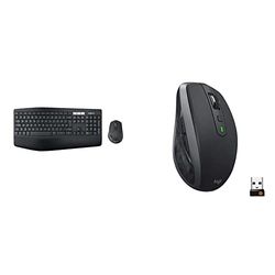 Logitech MK850 Multi-Device Wireless Keyboard and Mouse Combo, 2.4GHz and Bluetooth, Curved Keyframe & MX Anywhere 2S Wireless Mouse - Graphite Black