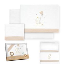 Interbaby Beddengoedset voor kinderbed, 50 x 80 cm, 100% katoen, warm, flanel, incl. hoeslaken, dekbedovertrek en kussensloop, ideaal voor de winter, olifantenballon, hartvorm, wit/beige