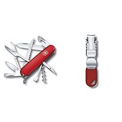 Victorinox Coltello da Tasca Cacciatore (15 Funzioni, Forbici, Sega-Legno, Cacciavite) Rosso - Rosso, One Size & Nail Clipper, tagliaunghie (2 funzioni, tagliaunghie, occhiello di fissaggio)