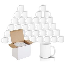 Signzworld Sublimation Mugs 11oz 36 Pack Blank Plain White Large Handle Coffee Cups with Gift Boxes