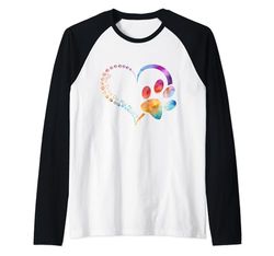 Stampa di zampa di cane Tie Dye acquerello arcobaleno Stampa il mio cuore Maglia con Maniche Raglan