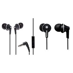 Panasonic ErgoFit Wired Earbuds, In-Ear Headphones with Microphone and Call Controller & RP-HJE125E-K Ergofit In Ear Wired Earphones with Powerful Sound, Comfortable Non-Slip Fit - Black