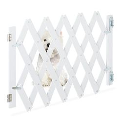 Relaxdays Barrière de sécurité pour Chiens, Jusqu’à 108,5 cm, 47,5-60 cm de Haut, Bambou, escaliers & Porte, Blanc