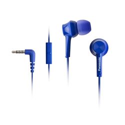 Panasonic RP-TCM115E-A Auriculares internos de tipo canal, graves potentes, microfone online, compatível com smartphone, cabo de 1,2 m, azul