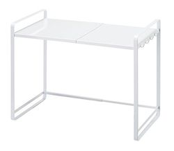 Yamazaki 3130 TOWER Extendable Kitchen Rack, white, Steel, Minimalist, 47.5～75 x 35 x 50 cm