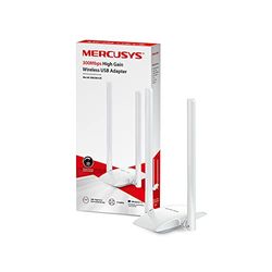 MERCUSYS N300 Adattatore USB Wireless ad alto guadagno con due antenna ad alto guadagno 5dBi e 2 × 2 MIMO per PC/Desktop/Laptop, supporta Windows 10/8.1/8/7/XP (MW300UH)
