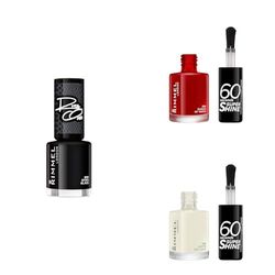 Lot Rimmel - Vernis à Ongles 60 Seconds Super Shine Rita Ora Shades of Black + Vernis à Ongles 60 Seconds Super Shine 315 Queen of Tarts + Vernis à Ongles 60 Seconds Super Shine 703 Amour Chaud Blanc