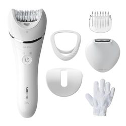 Philips Series 8000, Epilateur Wet & Dry sans fil pour les jambes et le corps, avec 6 accessoires, tondeuse et embout exfoliant pour le corps, (modele BRE715/00)