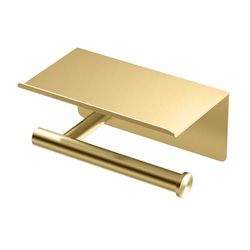 Gatco 1420B Latitude II - Soporte para Papel higiénico con Estante móvil, latón Cepillado/montado en la Pared, Soporte para Papel higiénico de 7 Pulgadas con Estante de Almacenamiento para teléfono