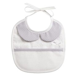 Filet - Babero Recién Nacido en Suave Esponja Blanca y Cuello Tórtola, Bolsillo en Tela Aida por Bordar, Protege de Jalea, Regurgitaciones y Salivación, 100% Made in Italy, Color Gris