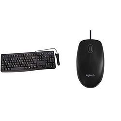 Logitech K120 Tastiera Cablata Business per Windows/Linux, USB, Tasti ‎Silenziosi & B100 Mouse USB Cablato, 3 Pulsanti, Rilevamento Ottico, Ambidestro, PC/Mac/‎Laptop, ‎Nero
