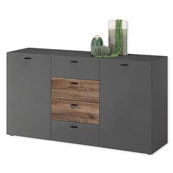 DEINE TANTE EMMA Sari 2 Buffet Gris Flagstaff Aspect chêne – Commode Moderne avec tiroirs et Beaucoup d'espace de Rangement, 150 cm