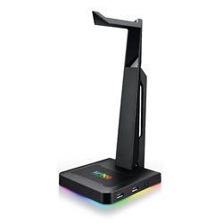 SPYCO - Support Casque Gaming, LED RVB Effet Breathing, 2 Ports USB, Adaptabilité Universelle, Base Antidérapante, Compatibilité PC et Tablette, Noir, 250 mm, Polychlorure de Vinyle