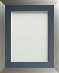 Frame Company Simpson Range Silver 16x12 inch Frame With Blue Mount for 14x10 inch *Choice of Sizes* Fitted with Real Glass